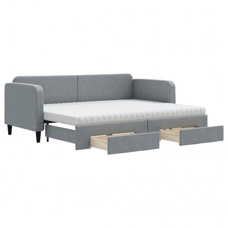 Sofa rozsuwana z szufladami, jasnoszara, 80x200 cm, tkanina