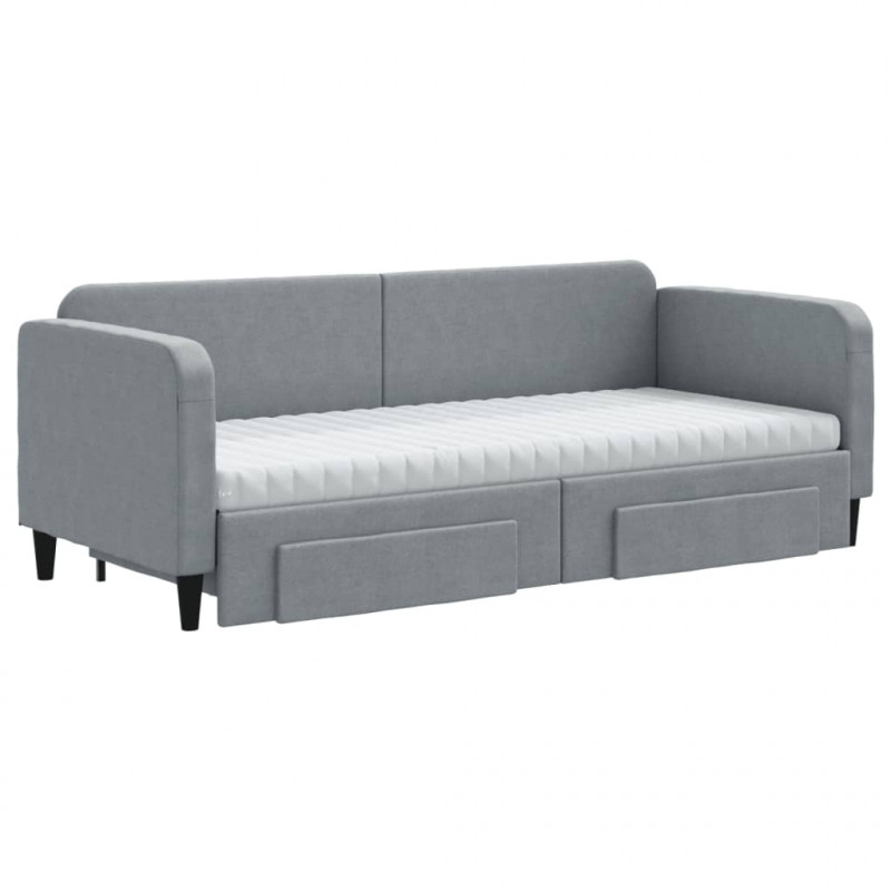 Sofa rozsuwana z szufladami, jasnoszara, 80x200 cm, tkanina