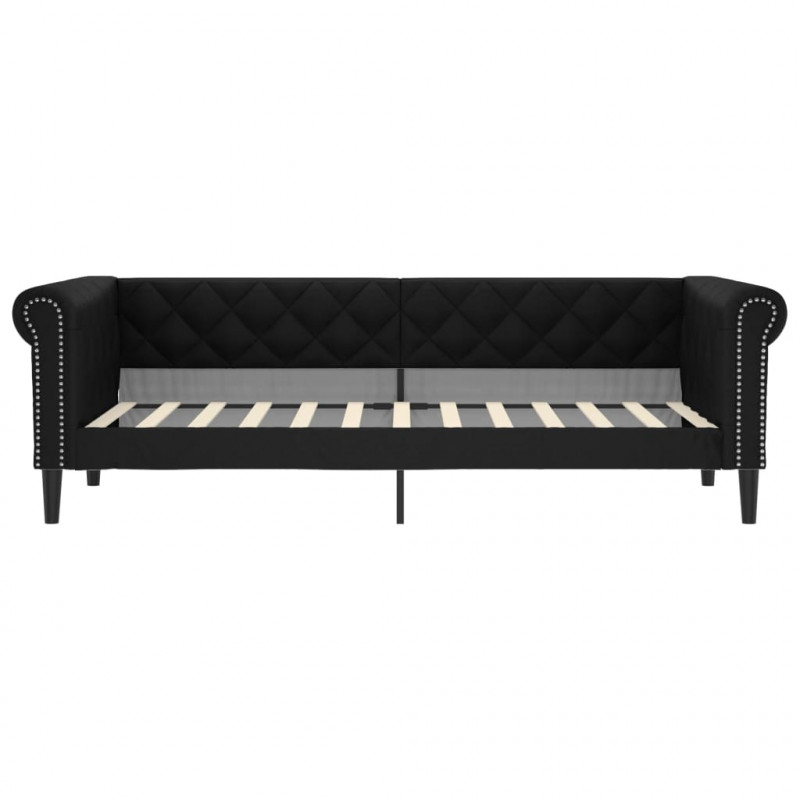 Sofa z materacem, czarna, 90x200 cm, sztuczna skóra