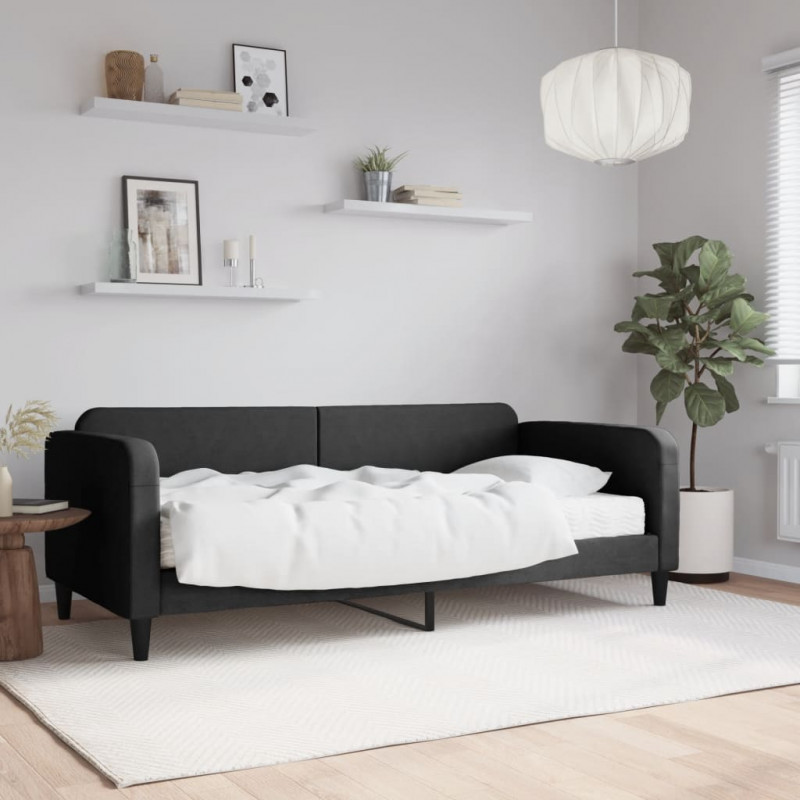 Sofa z materacem, czarna, 90x190 cm, tkanina