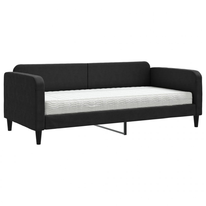 Sofa z materacem, czarna, 90x190 cm, tkanina