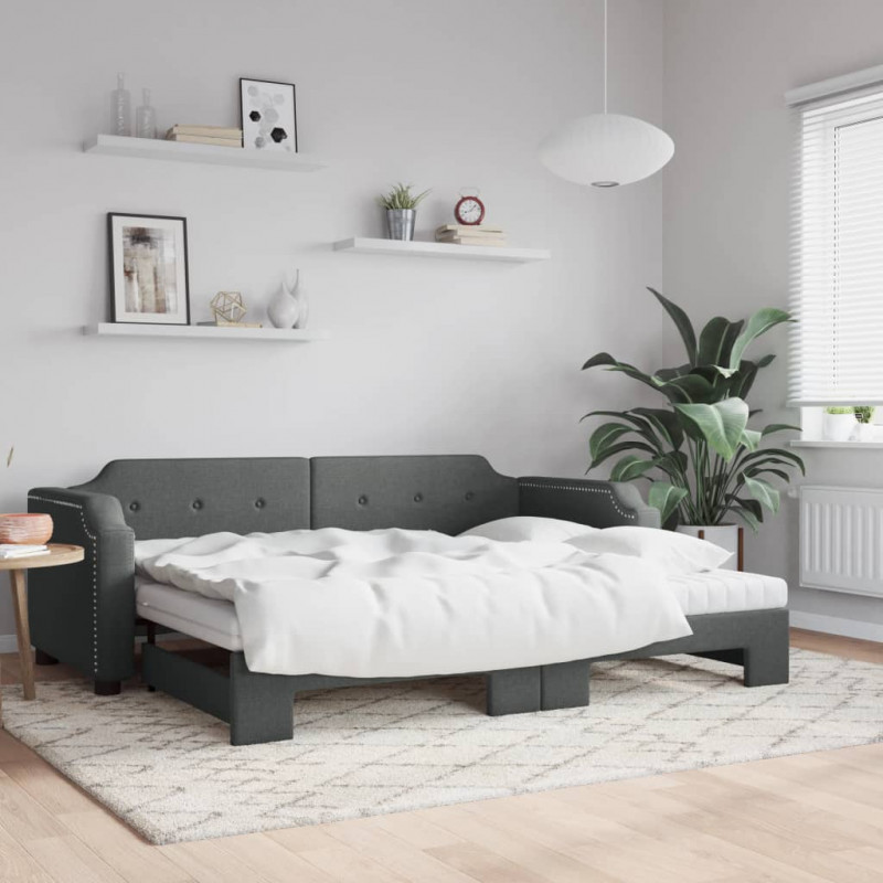 Sofa rozsuwana z materacami, ciemnoszara, 80x200 cm, tkanina