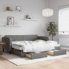 Sofa rozsuwana z szufladami, ciemnoszara, 90x200 cm, tkanina