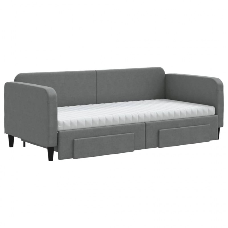 Sofa rozsuwana z szufladami, ciemnoszara, 90x200 cm, tkanina