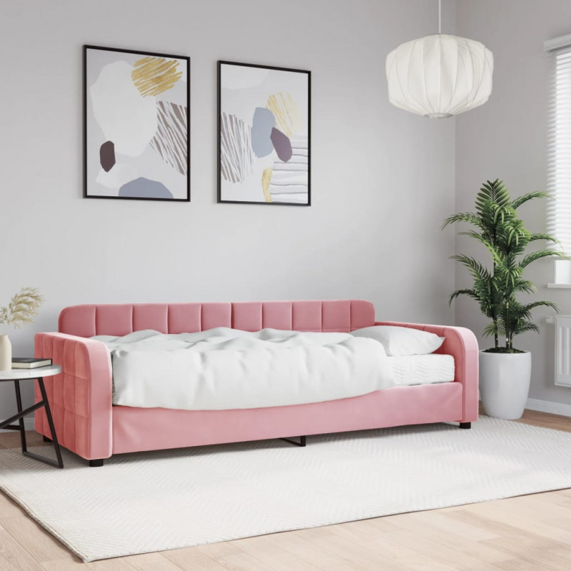 Sofa z materacem do spania, różowa, 80x200 cm, aksamit