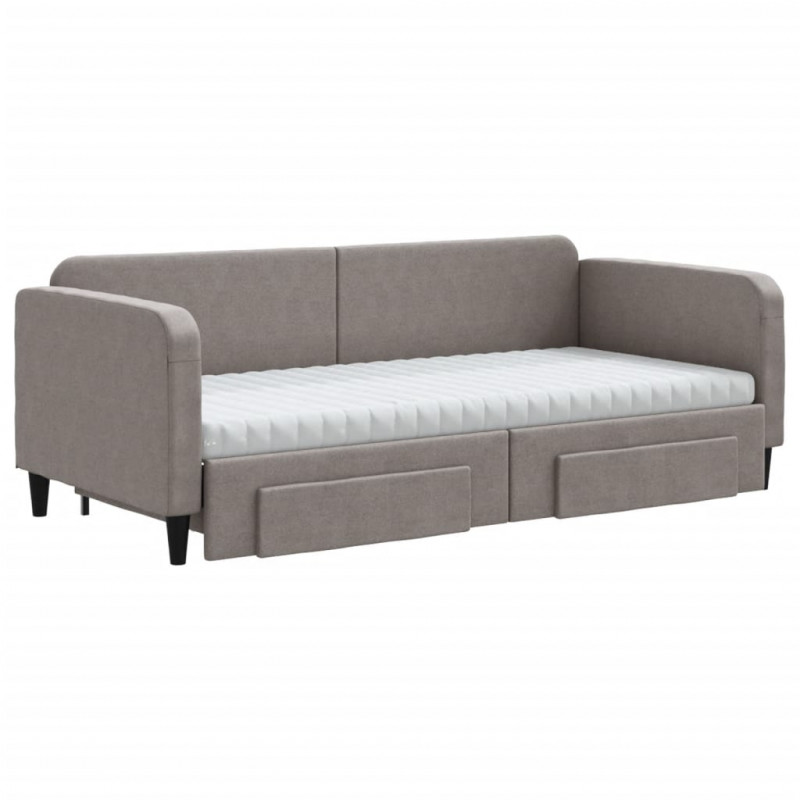 Sofa rozsuwana z szufladami, taupe, 90x200 cm, tkanina