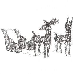 Świąteczne renifery z saniami, 160 ciepłych białych LED, rattan