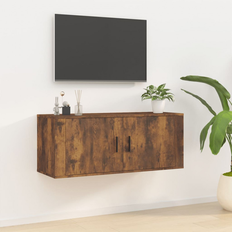 Wisząca szafka telewizyjna, przydymiony dąb, 100x34,5x40 cm