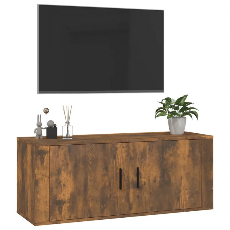 Wisząca szafka telewizyjna, przydymiony dąb, 100x34,5x40 cm