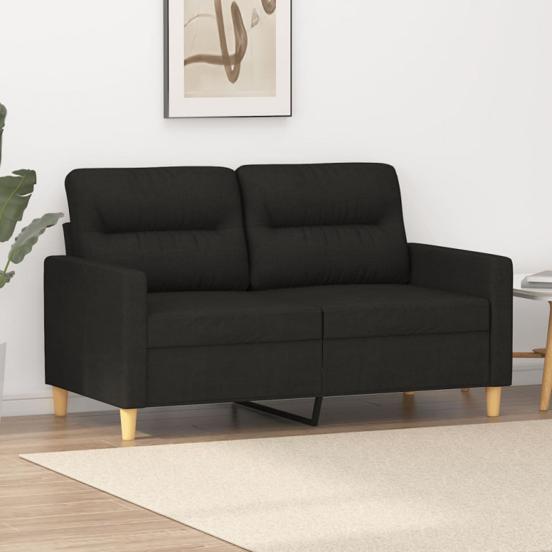 Sofa 2-osobowa, czarna, 120 cm, tapicerowana tkaniną