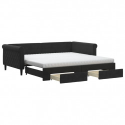 Sofa rozsuwana z szufladami, czarna, 100x200 cm, aksamit
