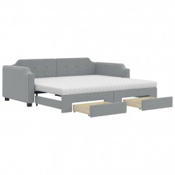 Sofa rozsuwana z szufladami, jasnoszara, 80x200 cm, tkanina