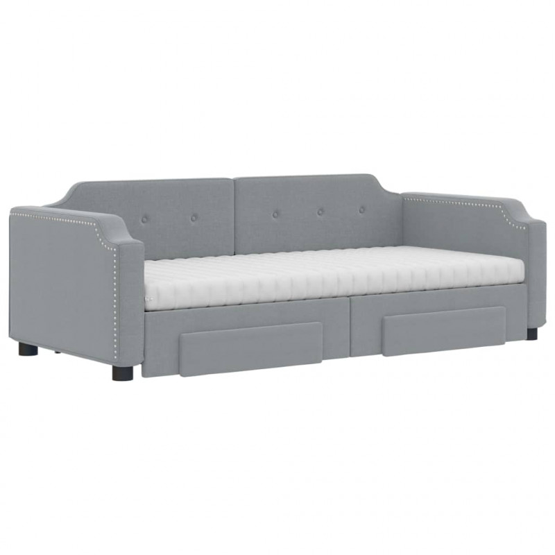 Sofa rozsuwana z szufladami, jasnoszara, 80x200 cm, tkanina