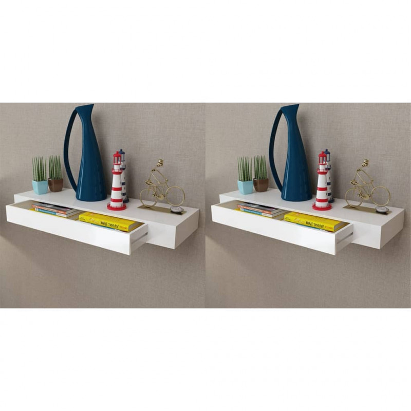 Półki wiszące z szufladami, 2 szt., białe, 80 cm