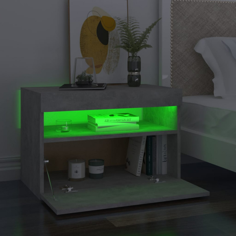 Szafki nocne z LED, 2 szt., szarość betonu, 60x35x40 cm