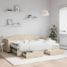 Sofa rozsuwana z szufladami, kremowa, 80x200 cm, tkanina