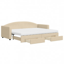 Sofa rozsuwana z szufladami, kremowa, 80x200 cm, tkanina