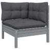 2-osobowa sofa ogrodowa z szarymi poduszkami, drewno sosnowe