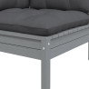 2-osobowa sofa ogrodowa z szarymi poduszkami, drewno sosnowe