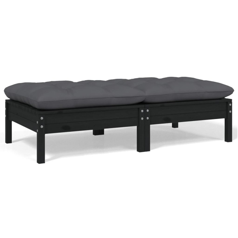 2-osobowa sofa ogrodowa z poduszkami, czarna, drewno sosnowe