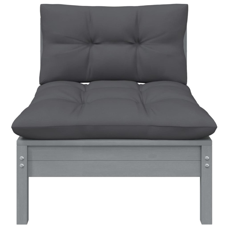 Ogrodowa sofa środkowa z antracytowymi poduszkami, szare drewno