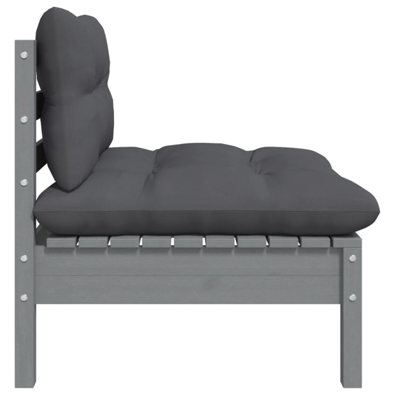 Ogrodowa sofa środkowa z antracytowymi poduszkami, szare drewno