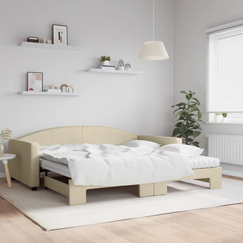 Sofa rozsuwana z materacami, kremowa, 100x200 cm, tkanina