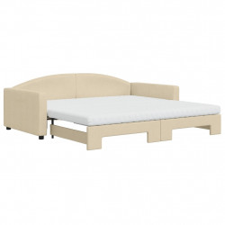 Sofa rozsuwana z materacami, kremowa, 100x200 cm, tkanina