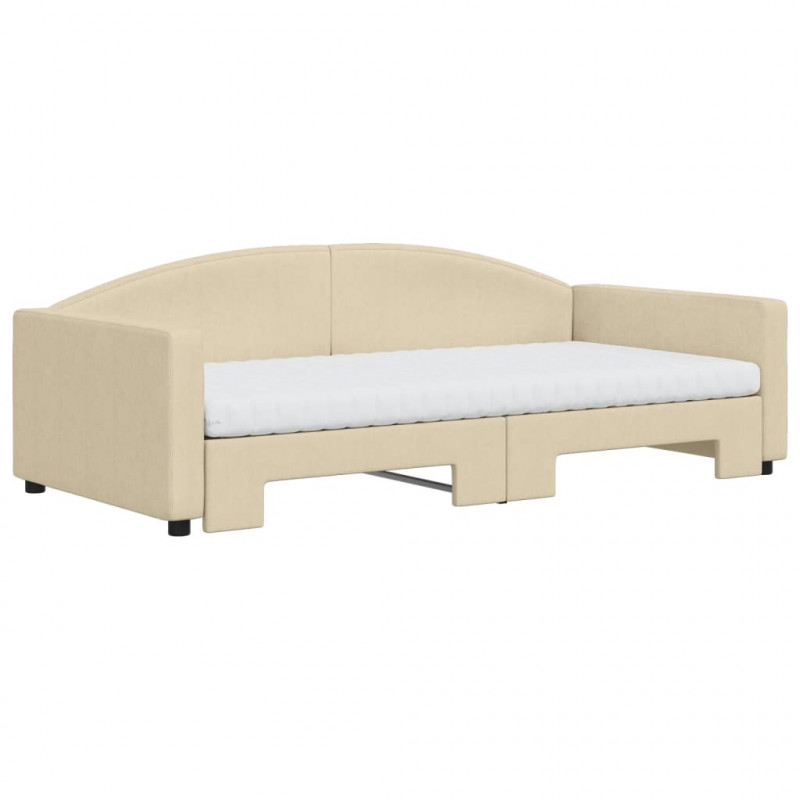 Sofa rozsuwana z materacami, kremowa, 100x200 cm, tkanina