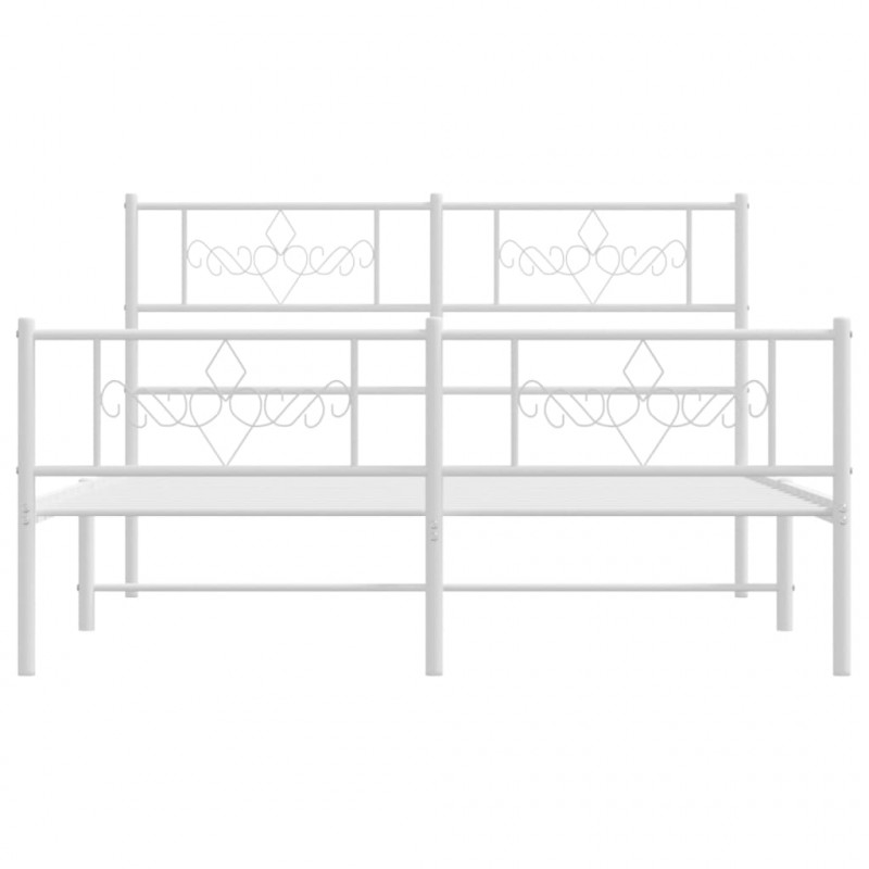 Metalowa rama łóżka z wezgłowiem i zanóżkiem, biała, 150x200 cm