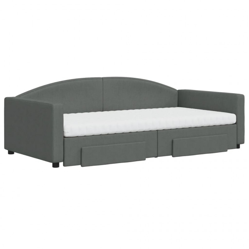 Sofa rozsuwana z szufladami, ciemnoszara, 100x200 cm, tkanina