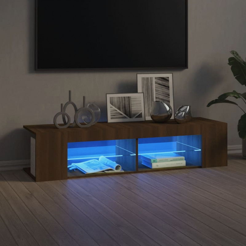 Szafka TV z oświetleniem LED, brązowy dąb, 135x39x30 cm