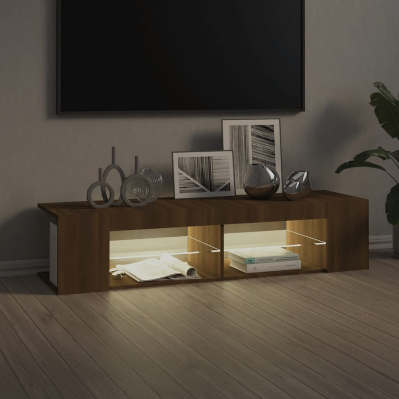 Szafka TV z oświetleniem LED, brązowy dąb, 135x39x30 cm
