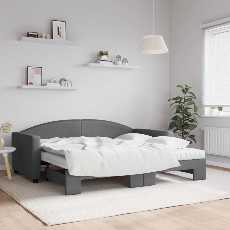 Sofa rozsuwana z materacami, ciemnoszara, 90x190 cm, tkanina