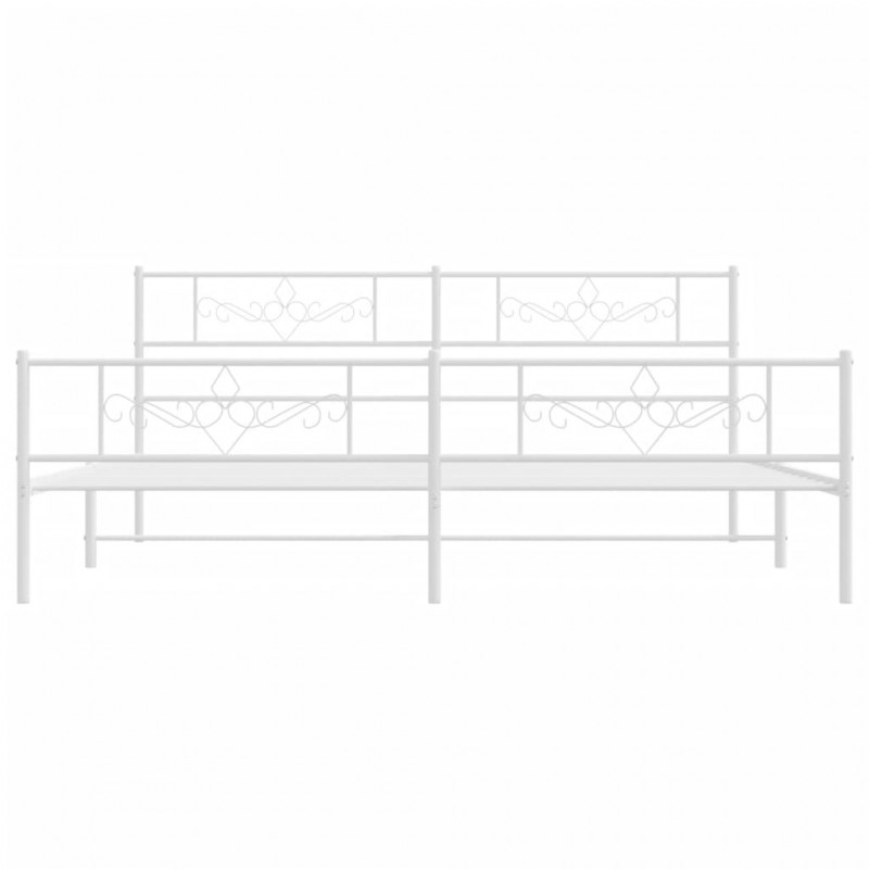 Metalowa rama łóżka z wezgłowiem i zanóżkiem, biała, 200x200 cm