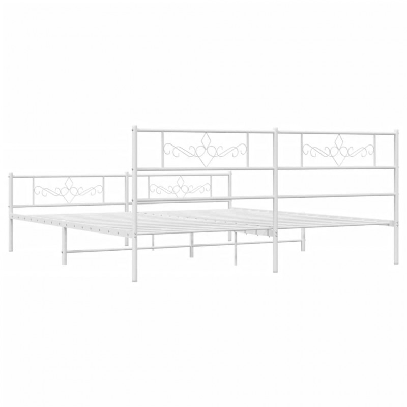 Metalowa rama łóżka z wezgłowiem i zanóżkiem, biała, 200x200 cm