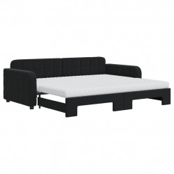 Sofa rozsuwana z materacami, czarna, 90x200 cm, aksamit