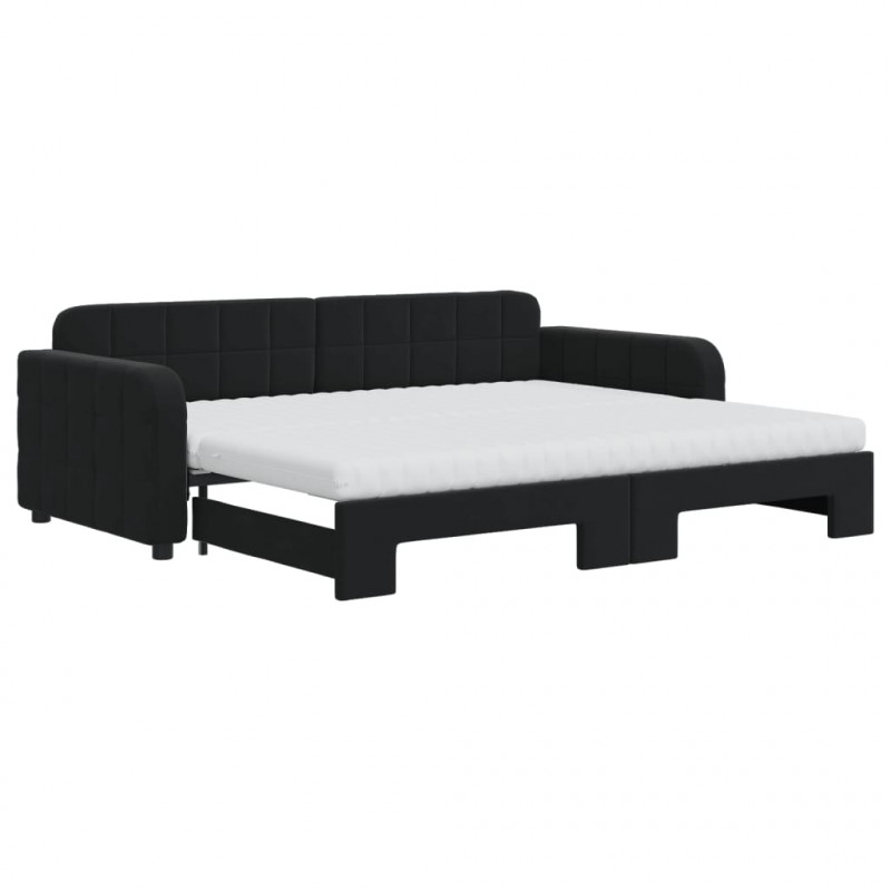 Sofa rozsuwana z materacami, czarna, 90x200 cm, aksamit