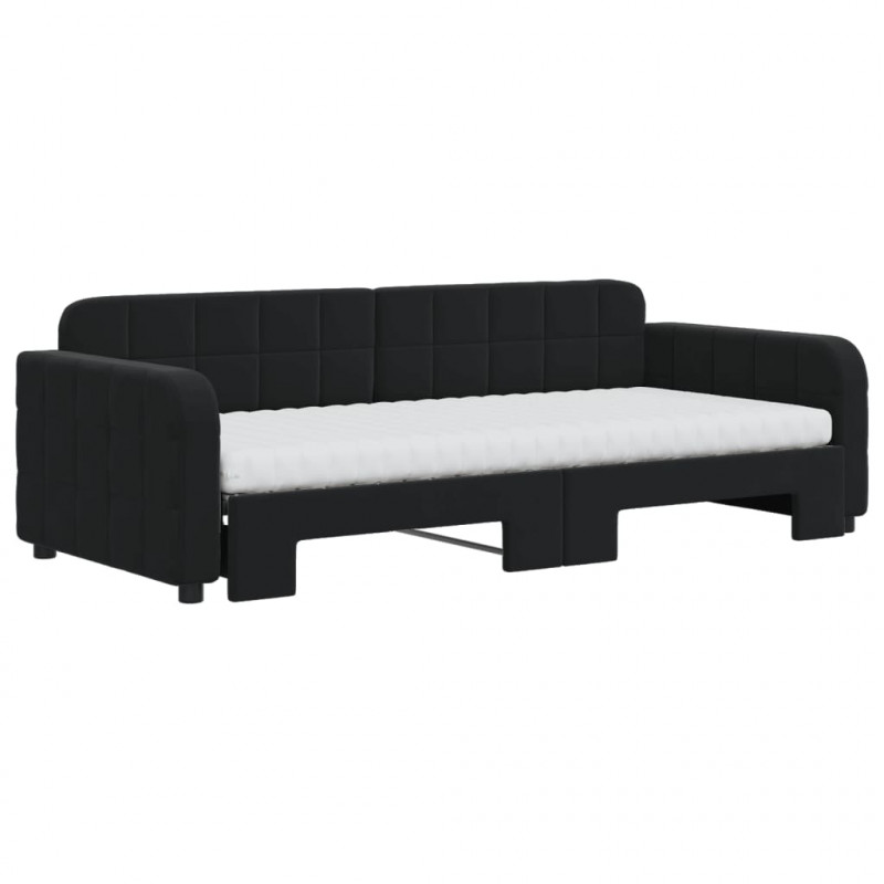Sofa rozsuwana z materacami, czarna, 90x200 cm, aksamit