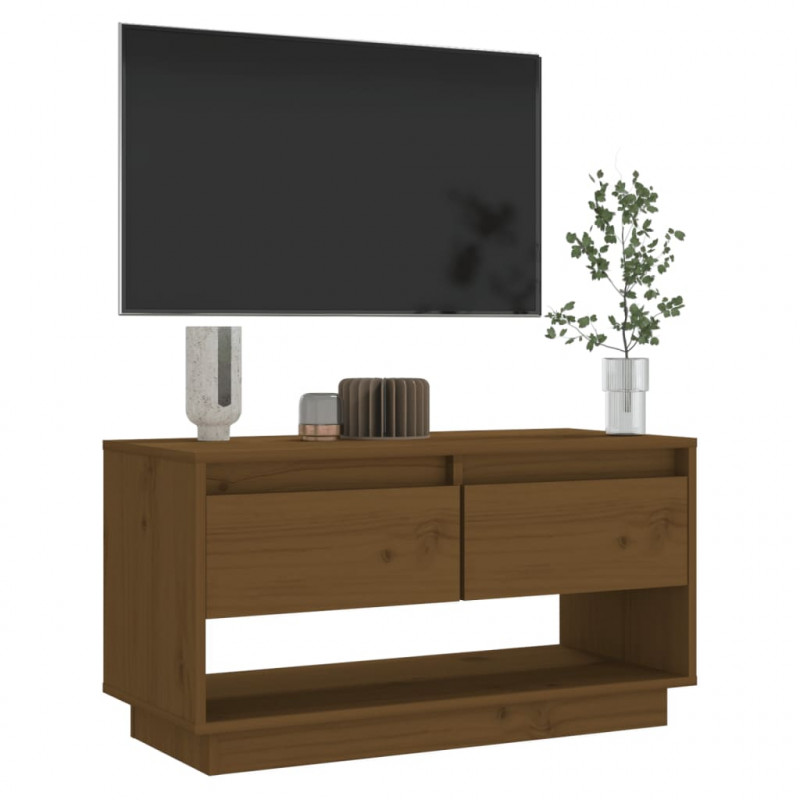 Szafka pod TV, miodowy brąz, 74x34x40 cm, lite drewno sosnowe