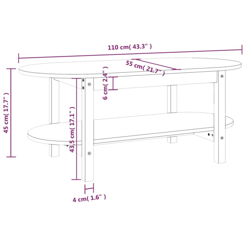Stolik kawowy, 110x55x45 cm, lite drewno sosnowe