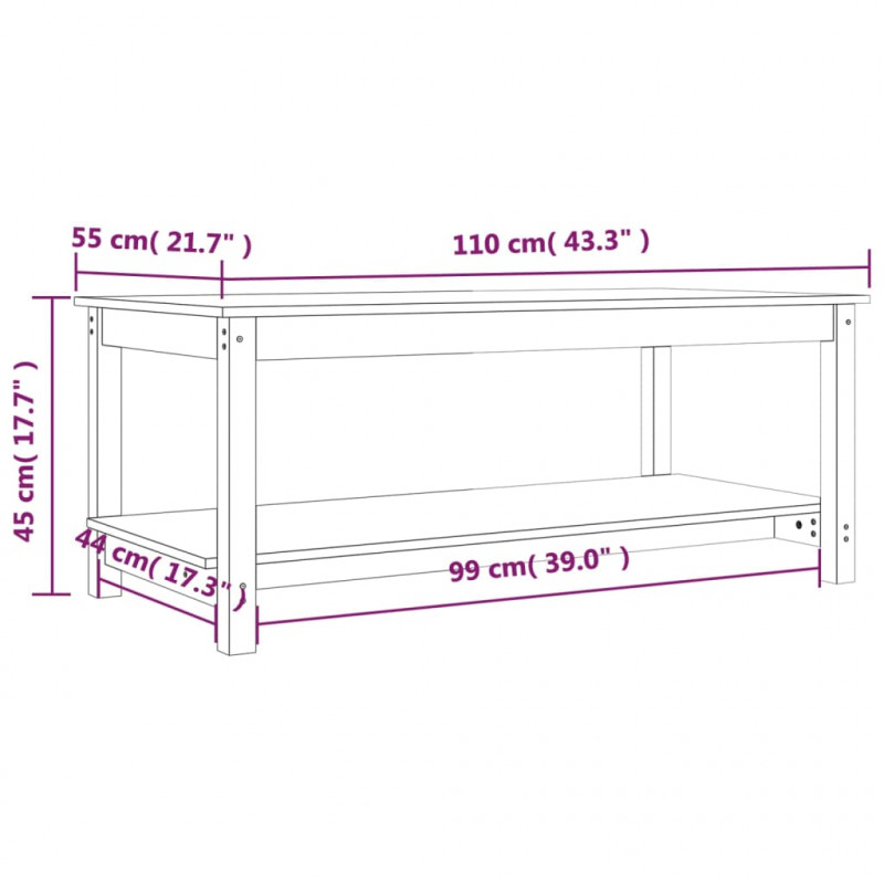Stolik kawowy, 110x55x45 cm, lite drewno sosnowe