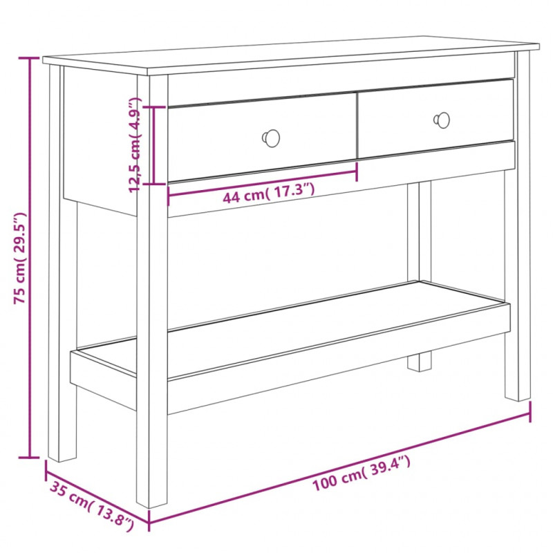 Stolik konsolowy, 100x35x75 cm, lite drewno sosnowe