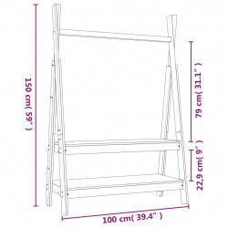 Wieszak na ubrania, 100x45,5x150 cm, lite drewno sosnowe