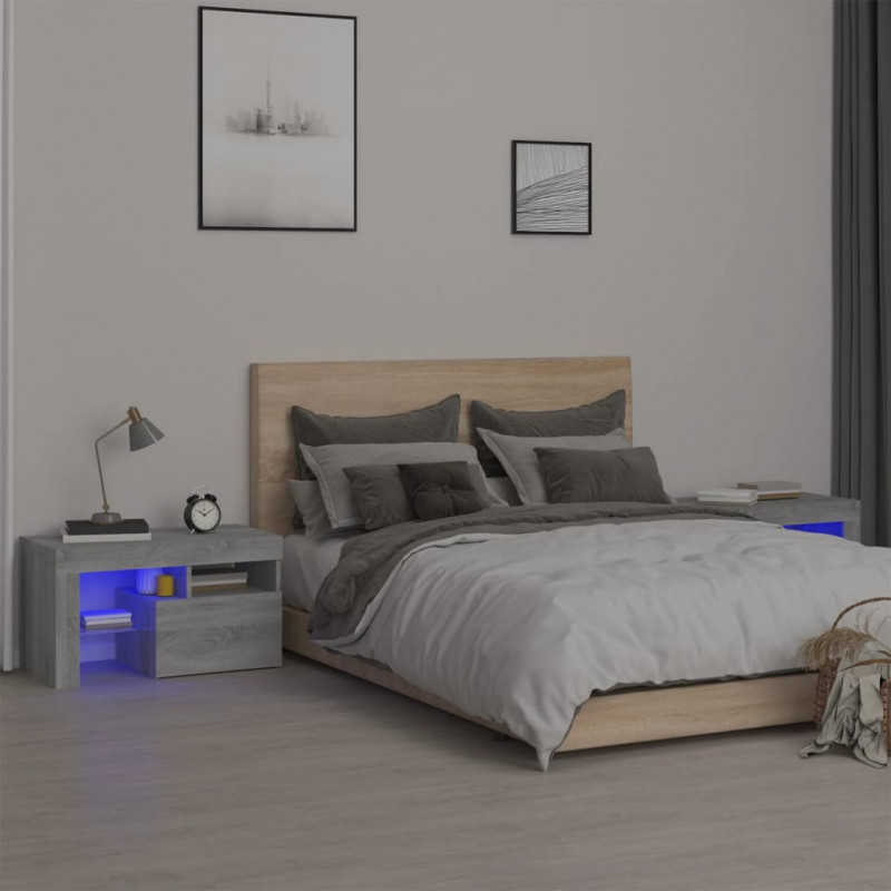 Szafki nocne z LED, 2 szt., szary dąb sonoma, 70x36,5x40 cm