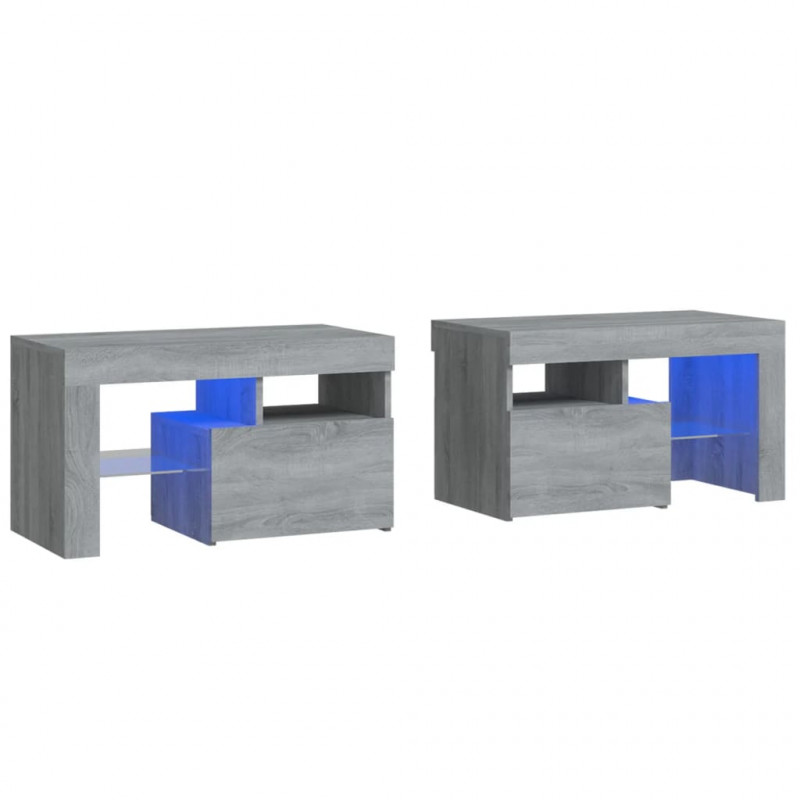 Szafki nocne z LED, 2 szt., szary dąb sonoma, 70x36,5x40 cm