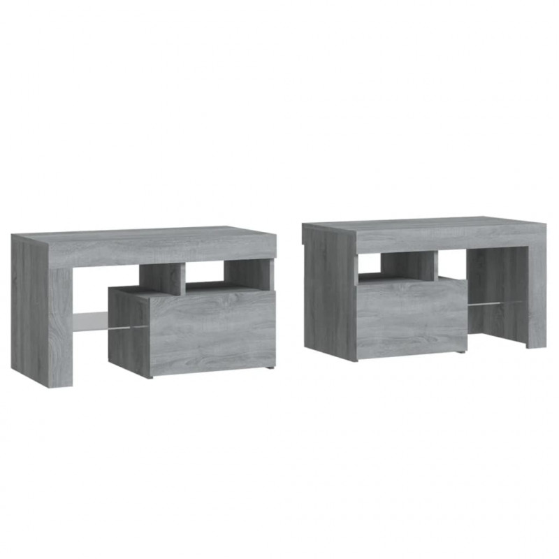 Szafki nocne z LED, 2 szt., szary dąb sonoma, 70x36,5x40 cm