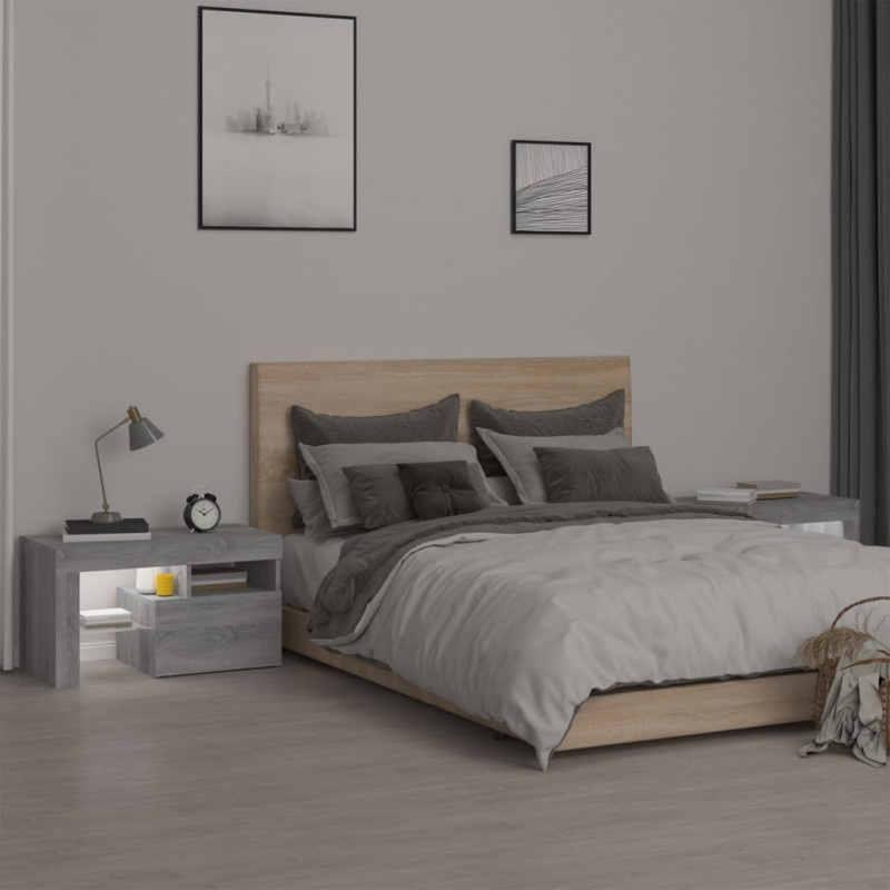 Szafki nocne z LED, 2 szt., szary dąb sonoma, 70x36,5x40 cm