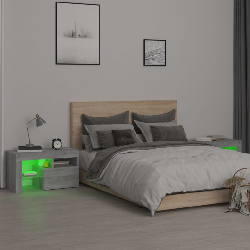 Szafki nocne z LED, 2 szt., szary dąb sonoma, 70x36,5x40 cm