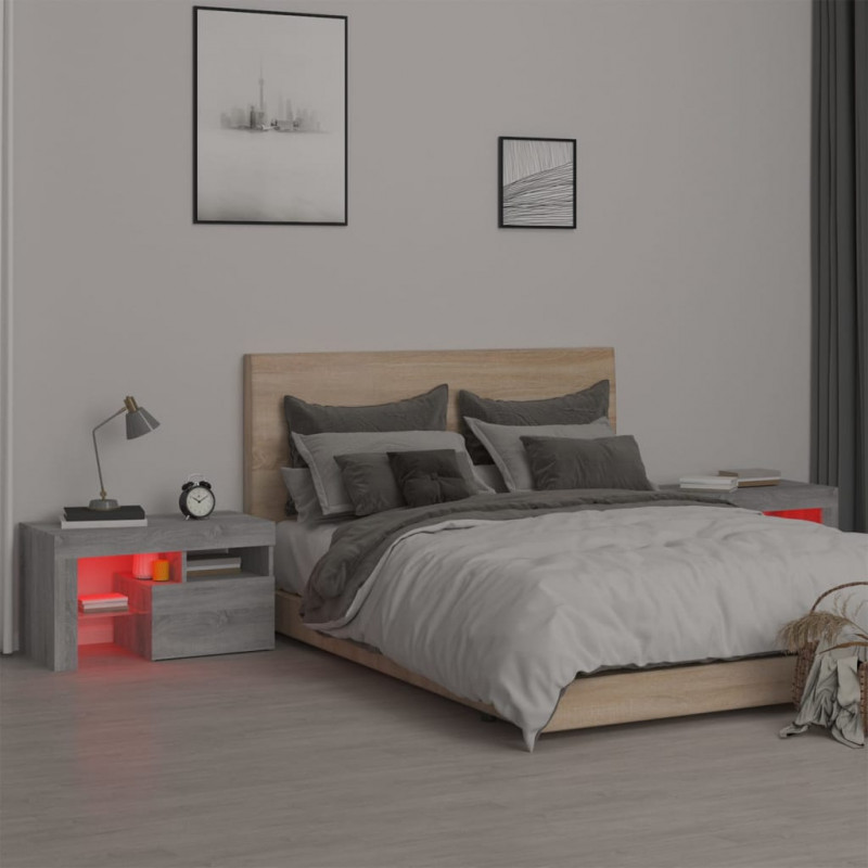 Szafki nocne z LED, 2 szt., szary dąb sonoma, 70x36,5x40 cm